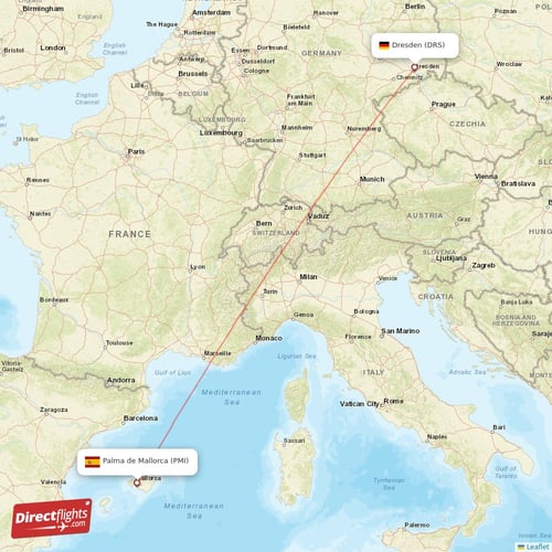 Palma de Mallorca - Dresden direct flight map