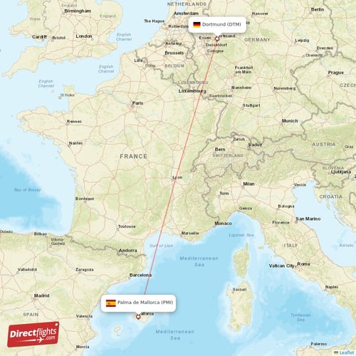 Palma de Mallorca - Dortmund direct flight map