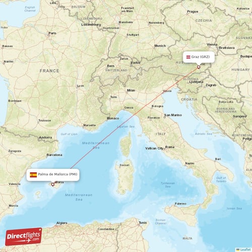 Palma de Mallorca - Graz direct flight map