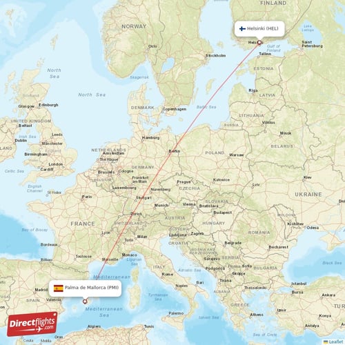 Palma de Mallorca - Helsinki direct flight map