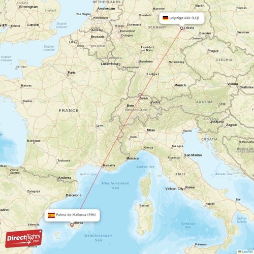 Palma de Mallorca - Leipzig/Halle direct flight map