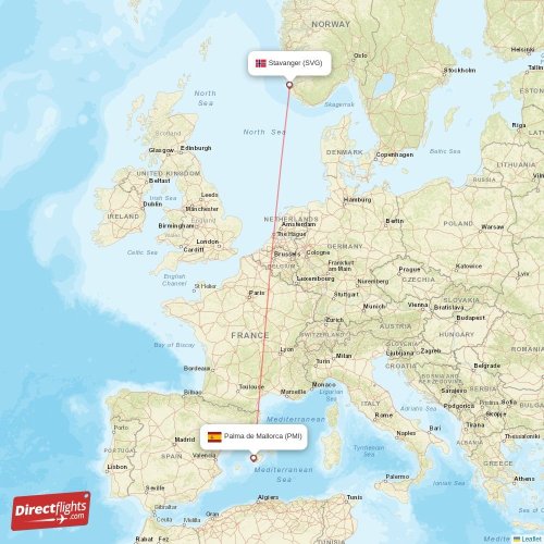 Palma de Mallorca - Stavanger direct flight map