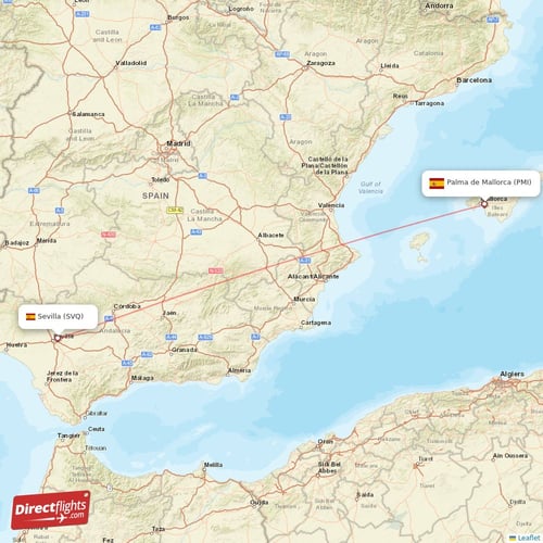 Palma de Mallorca - Sevilla direct flight map