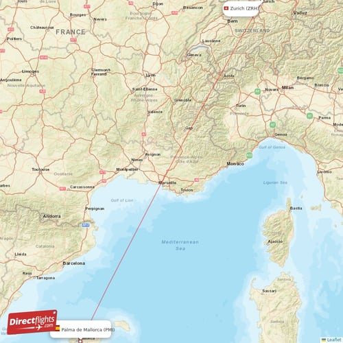 Palma de Mallorca - Zurich direct flight map