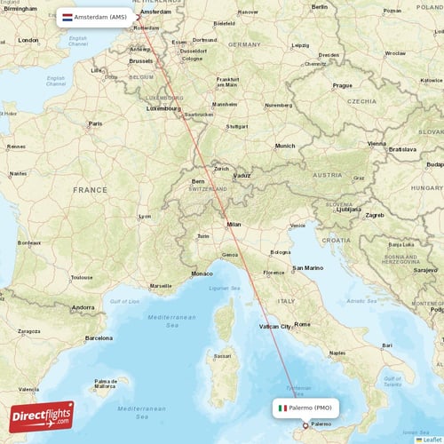Palermo - Amsterdam direct flight map