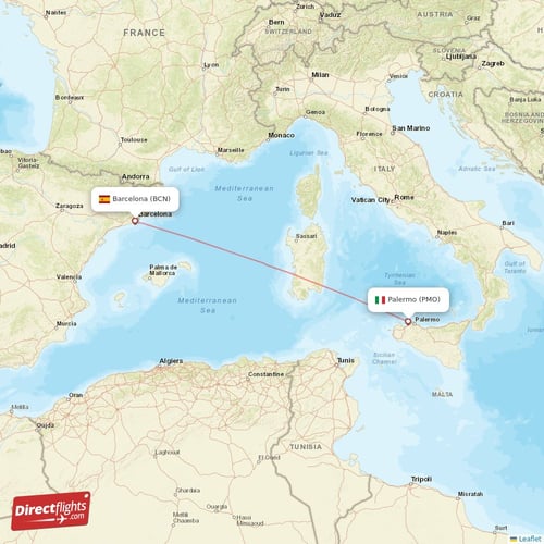 Palermo - Barcelona direct flight map