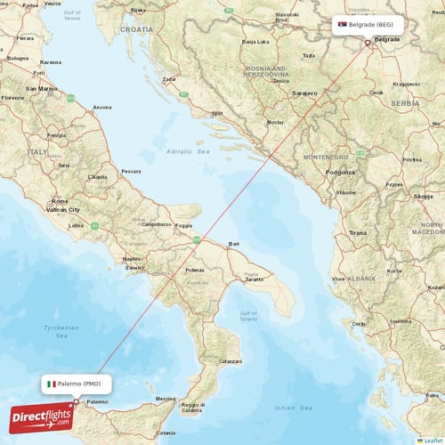 Palermo - Belgrade direct flight map