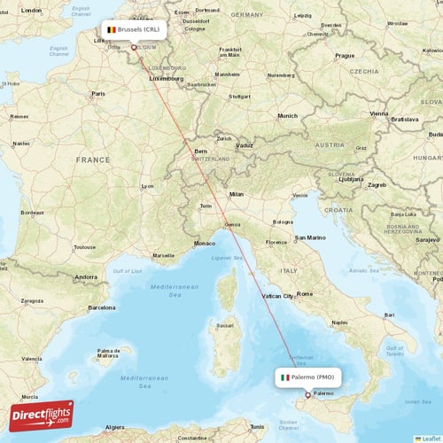 Palermo - Brussels direct flight map