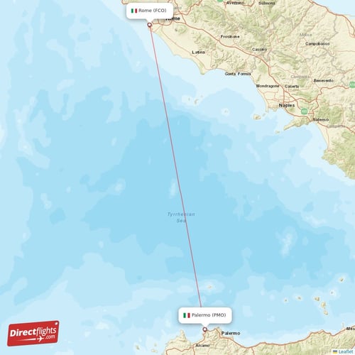 Palermo - Rome direct flight map