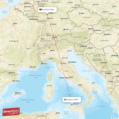 Palermo - Frankfurt direct flight map