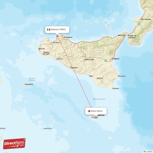 Palermo - Malta direct flight map