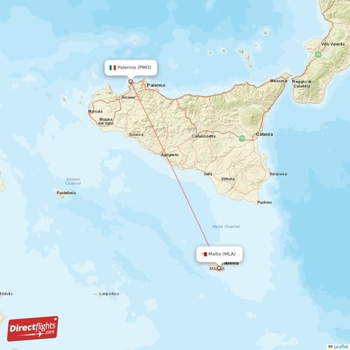 Palermo - Malta direct flight map