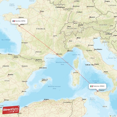 Palermo - Nantes direct flight map