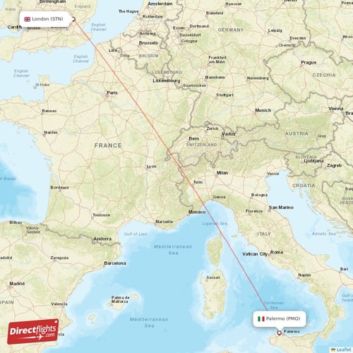 Palermo - London direct flight map