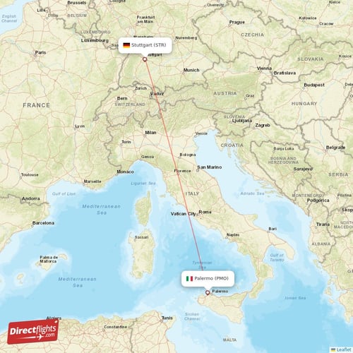 Palermo - Stuttgart direct flight map