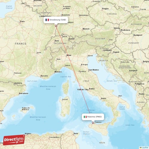 Palermo - Strasbourg direct flight map
