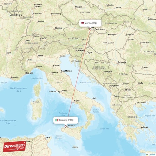 Palermo - Vienna direct flight map