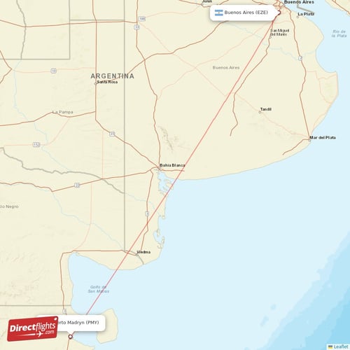 Puerto Madryn - Buenos Aires direct flight map