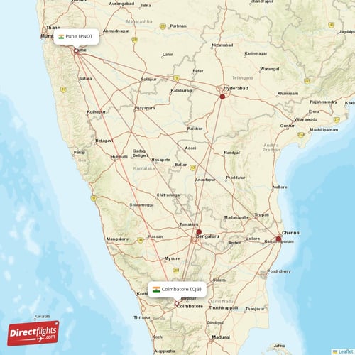 Pune - Coimbatore direct flight map