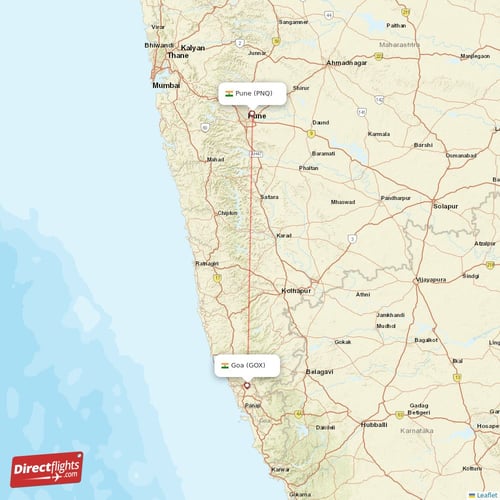 Pune - Goa direct flight map