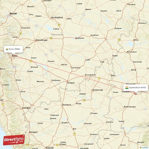 Pune - Hyderabad direct flight map