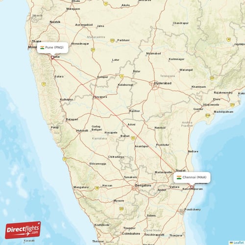 Pune - Chennai direct flight map