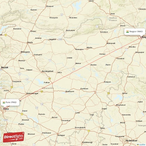 Pune - Nagpur direct flight map