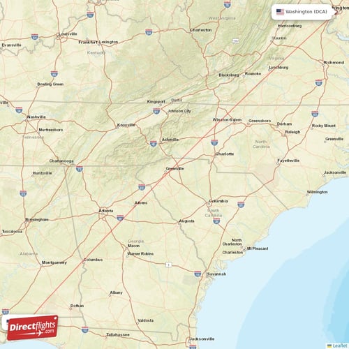 Pensacola - Washington direct flight map