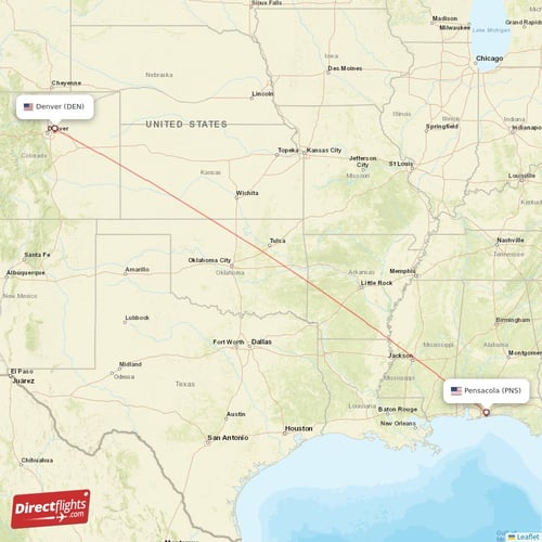 Pensacola - Denver direct flight map