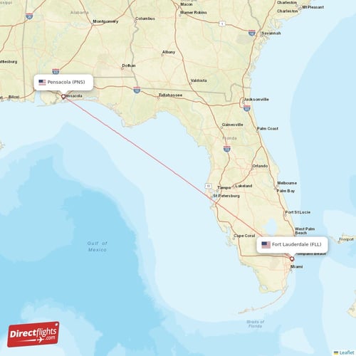 Pensacola - Fort Lauderdale direct flight map