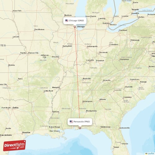 Pensacola - Chicago direct flight map