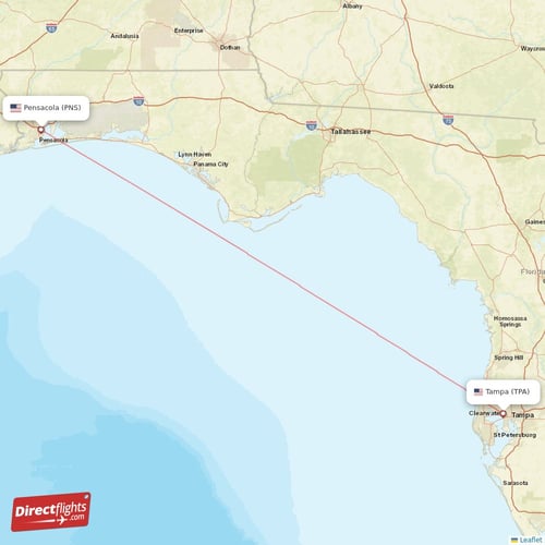 Pensacola - Tampa direct flight map