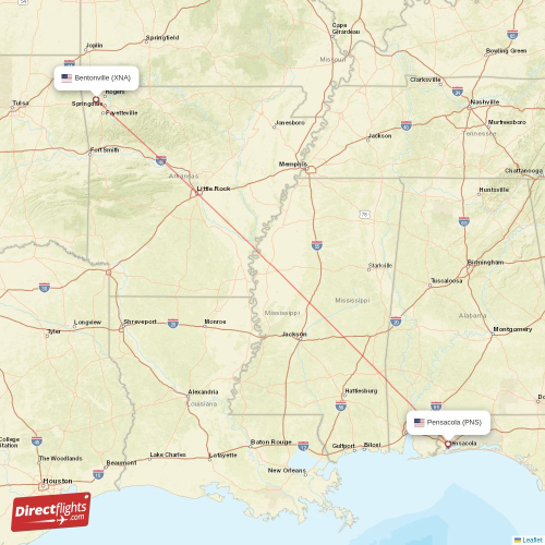 Pensacola - Bentonville direct flight map