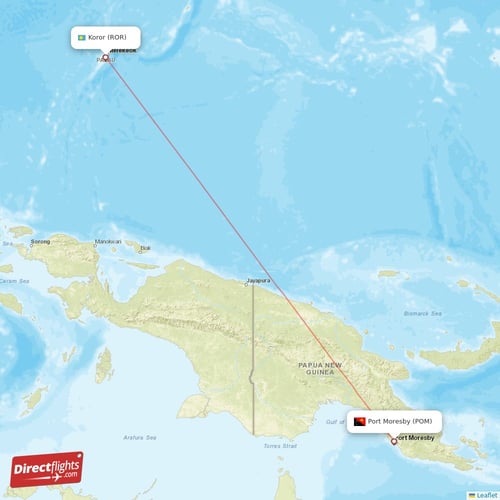 Port Moresby - Koror direct flight map