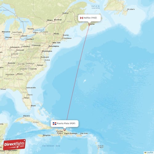 Puerto Plata - Halifax direct flight map