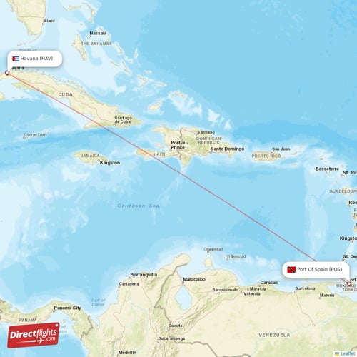 Port Of Spain - Havana direct flight map