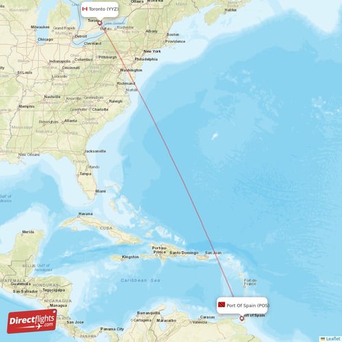 Port Of Spain - Toronto direct flight map