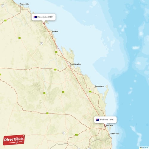 Proserpine - Brisbane direct flight map