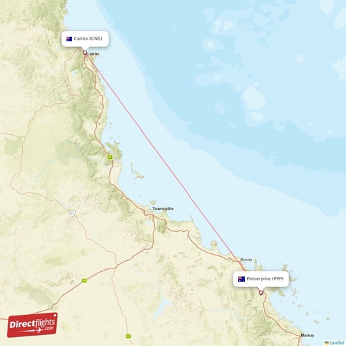 Proserpine - Cairns direct flight map