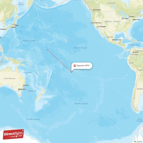 Papeete - Tokyo direct flight map