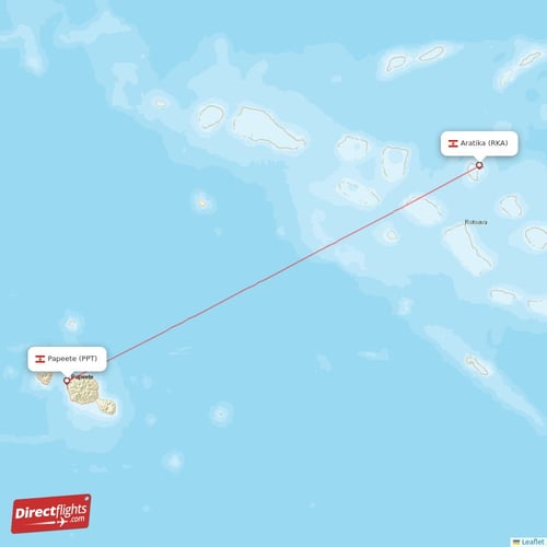 Papeete - Aratika direct flight map