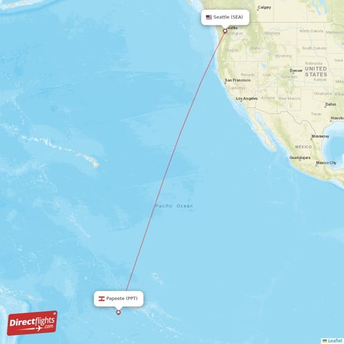 Papeete - Seattle direct flight map