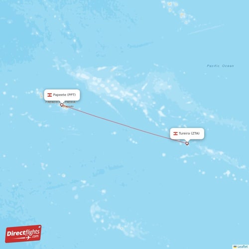 Papeete - Tureira direct flight map
