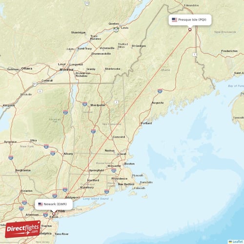 Presque Isle - New York direct flight map