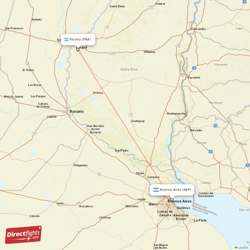 Parana - Buenos Aires direct flight map