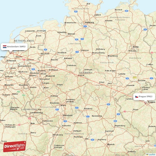 Prague - Amsterdam direct flight map