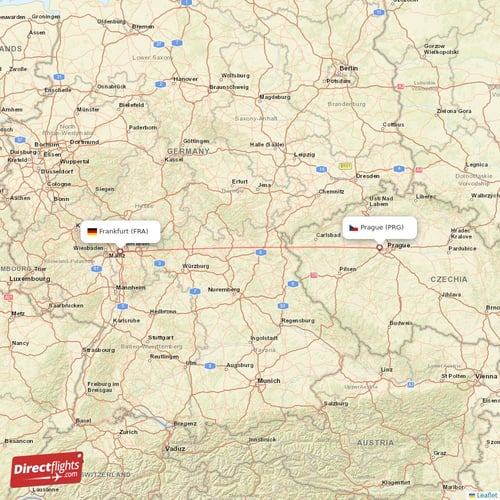 Prague - Frankfurt direct flight map