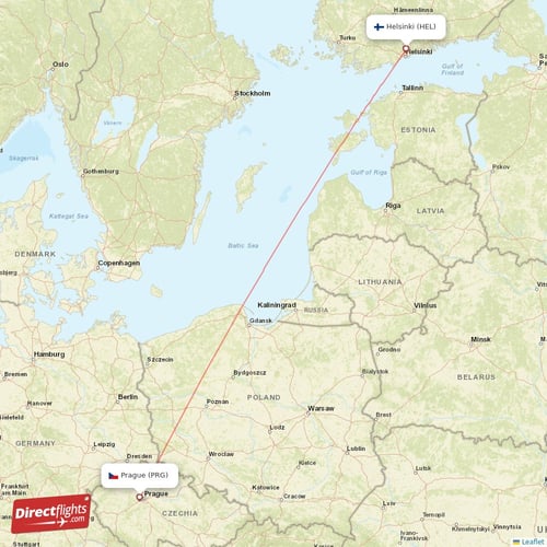 Prague - Helsinki direct flight map