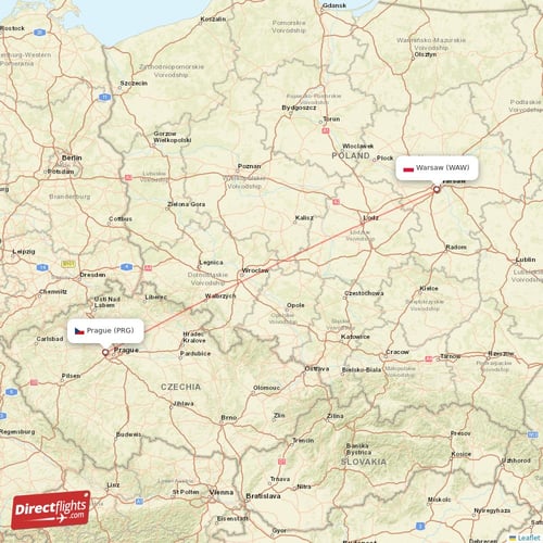Prague - Warsaw direct flight map