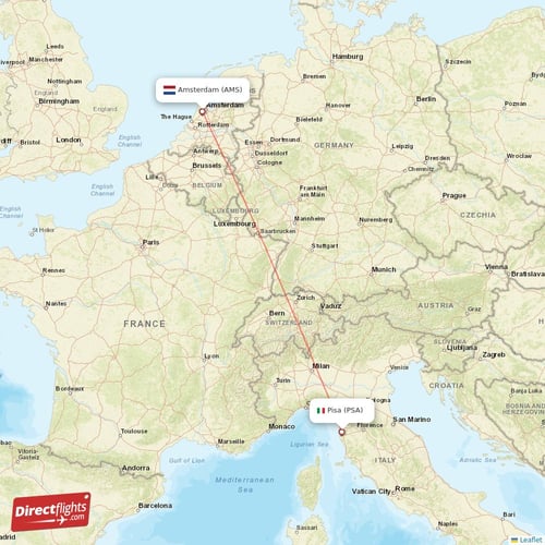 Pisa - Amsterdam direct flight map